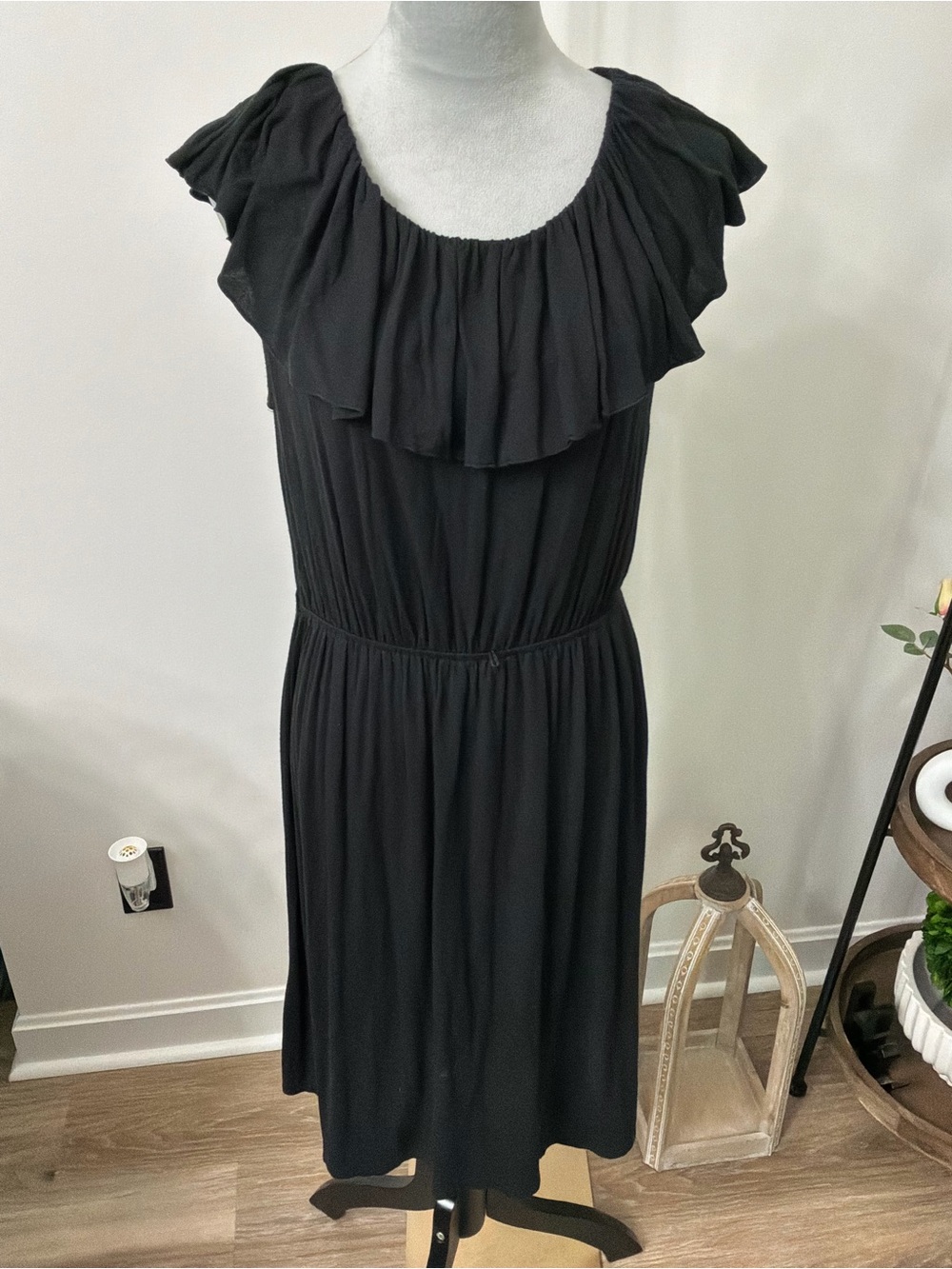 Madison Black Ruffle-Trim Midi Dress